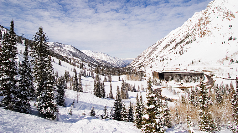 the cliff lodge winter exterior angle